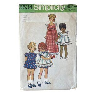 70s Simplicity 5534 Sewing Pattern Size 5 Vintage Childs Pinafore and Dress CUT
